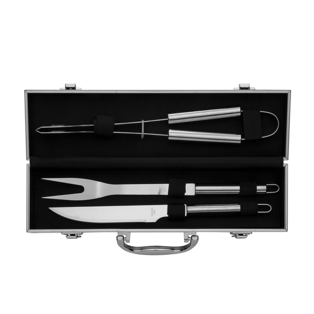 Kit de churrasco com três peças em aço inox, incluindo: um pegador, um garfo e uma faca de corte com lâmina de 6 polegadas. Além disso, os utensílios são acomodados em maleta de alumínio com revestimento interno em TNT e plaquinha para personalização.
Altura : 11,6 cm
Profundidade : 8 cm
Comprimento : 36,7 cm
Medidas aproximadas para gravação (CxL): 4,5 cm x 6 cm