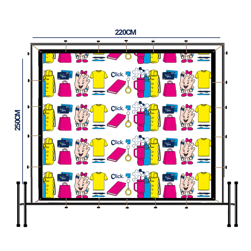 Estrutura desmontavel para facilitar o transporte, acabamento na cor PRETO, compacta e resistente, sistema de montagem simples, base em H tamanho 50x14cm acabamento em ponteiras de plastico. Lona com ilhós e bainha sem corda, formato 240x210cm. ACOMPANHA LONA E INSTALAÇÃO.