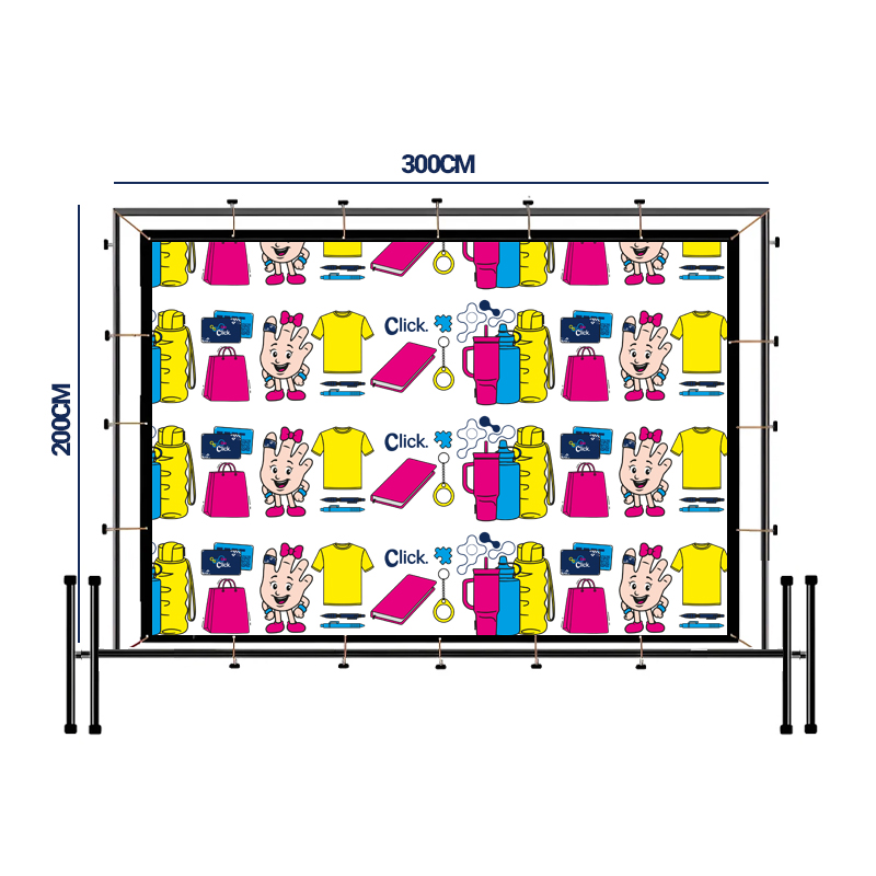 Estrutura desmontavel para facilitar o transporte, acabamento na cor PRETO, compacta e resistente, sistema de montagem simples, base em H tamanho 50x14cm acabamento em ponteiras de plastico. Lona com ilhós e bainha sem corda, formato 290x190cm. ACOMPANHA LONA E INSTALAÇÃO.