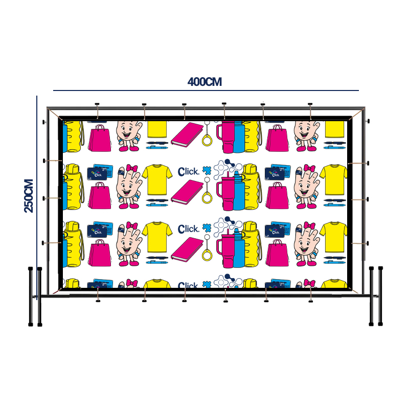 Estrutura desmontavel para facilitar o transporte, acabamento na cor PRETO, compacta e resistente, sistema de montagem simples, base em H tamanho 50x14cm acabamento em ponteiras de plastico. Lona com ilhós e bainha sem corda, formato 390x240cm. ACOMPANHA LONA E INSTALAÇÃO.